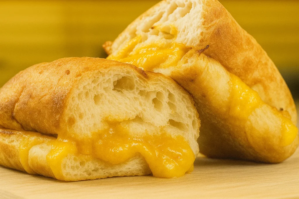 grilled cheese sandwich Melted cheddar cheese between two slices of toasty bread